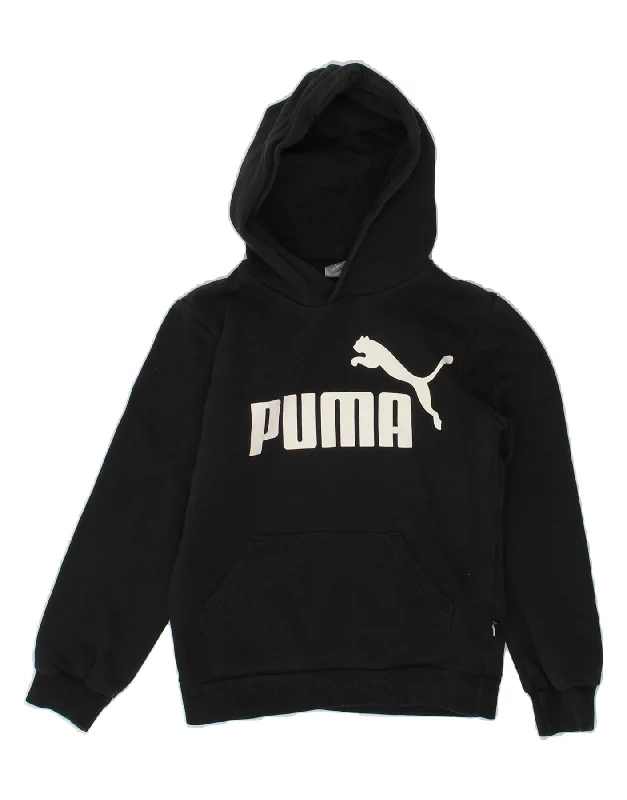 PUMA Boys Graphic Hoodie Jumper 9-10 Years Black Cotton