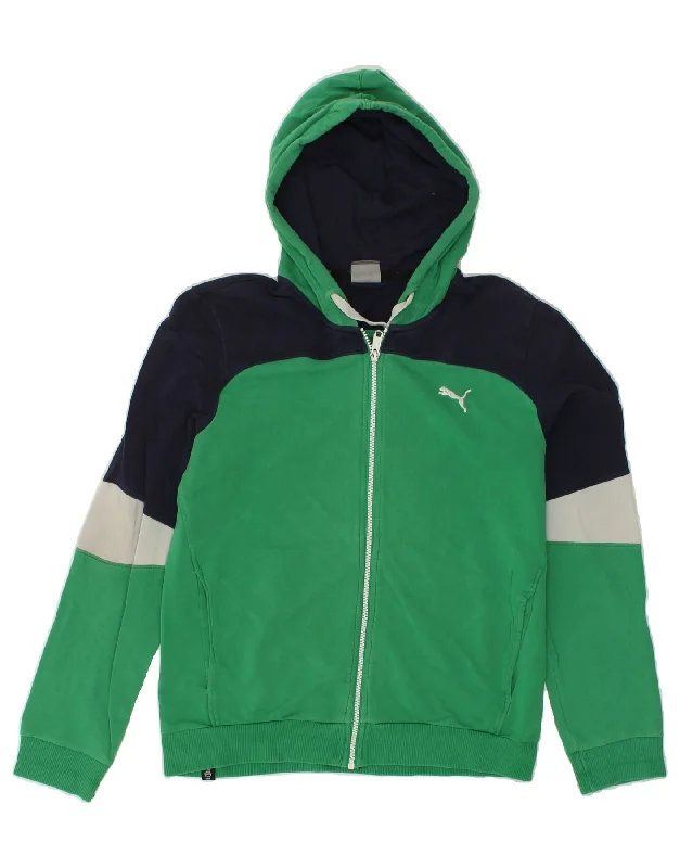 PUMA Mens Zip Hoodie Sweater Small Green Colourblock