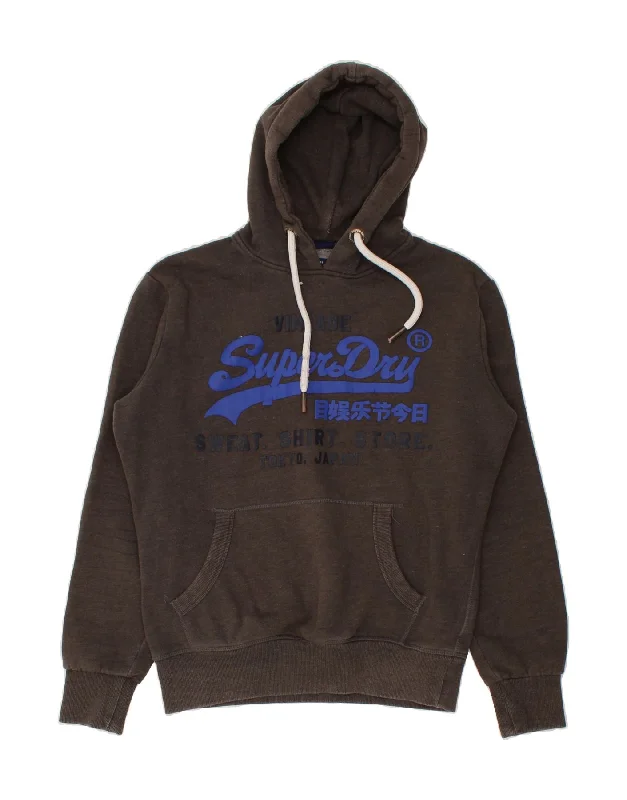 SUPERDRY Mens Graphic Zip Hoodie Sweater Medium Brown Cotton