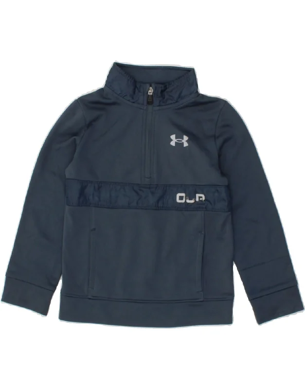 UNDER ARMOUR Boys Zip Neck Sweatshirt Jumper 5-6 Years Navy Blue Polyester