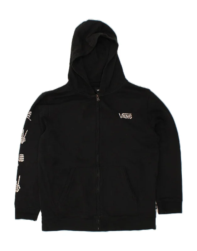 VANS Womens Graphic Zip Hoodie Sweater UK 18 XL Black Cotton