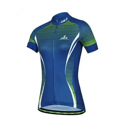 CHEJI Blue Green Short Sleeve Cycling Jersey