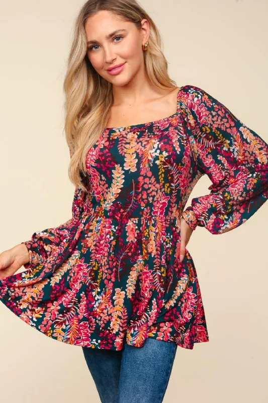 Haptics Full Size Peplum Floral Square Neck Blouse