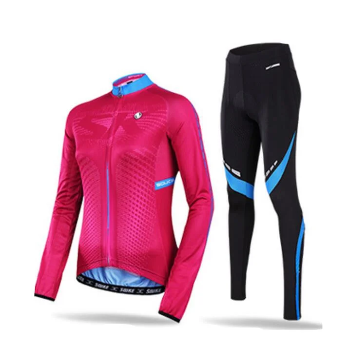 Solid Wine Women Long Sleeve Cycling Jersey Set